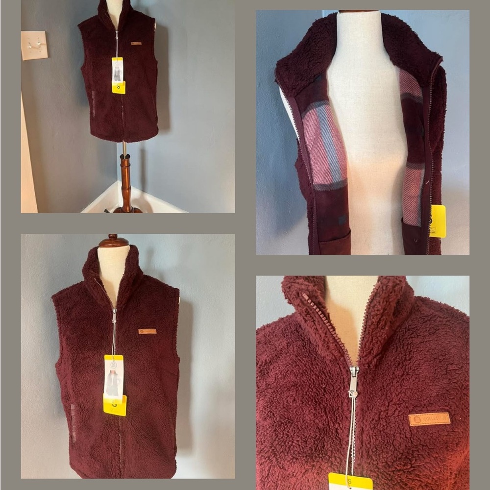 NWT Sage Collective Sherpa Fleece Vest size S, brick color